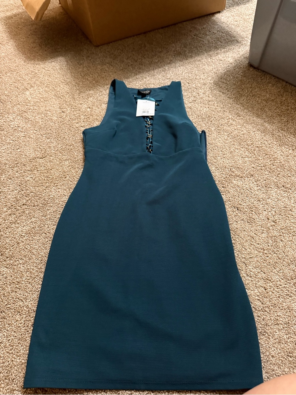 Topshop Teal Lace-Up Mini Sheath Dress